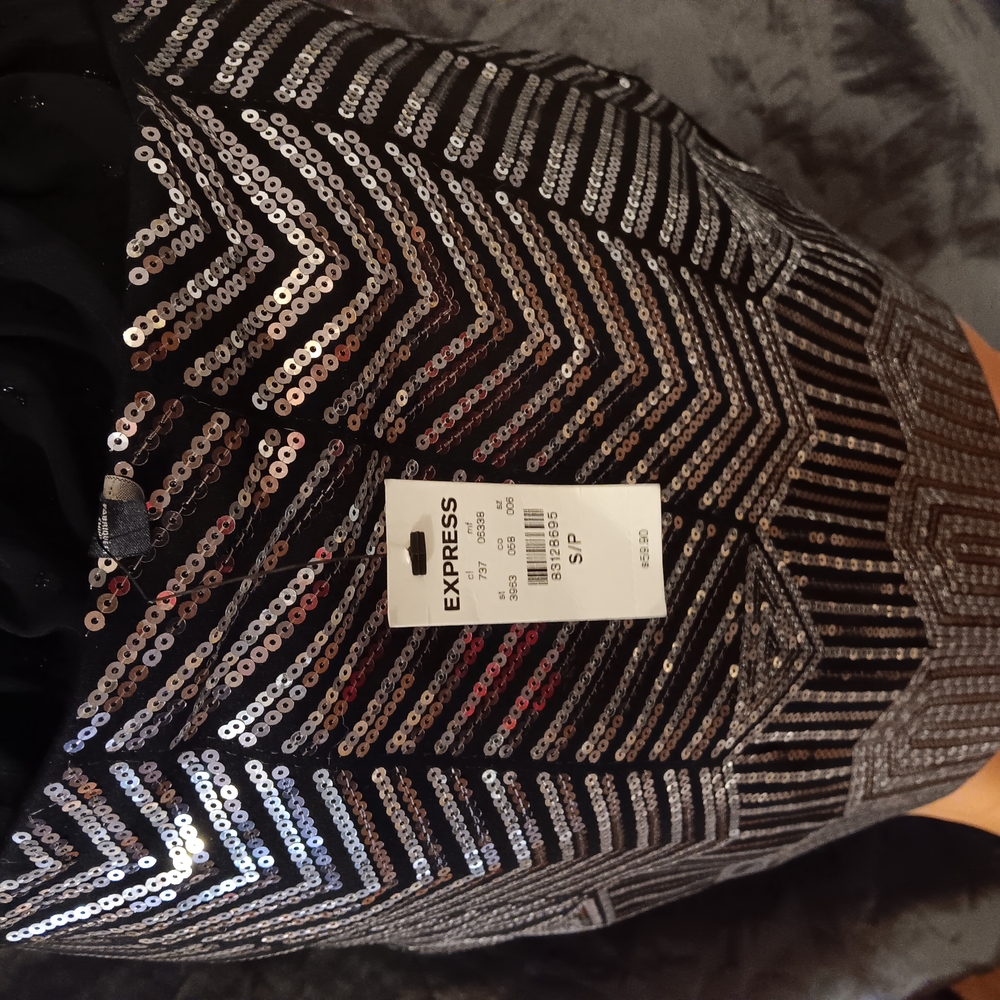 Express Black and Silver Sequin Skirt